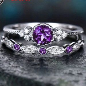 New 2pcs/set 925 Silver Sapphire Ring